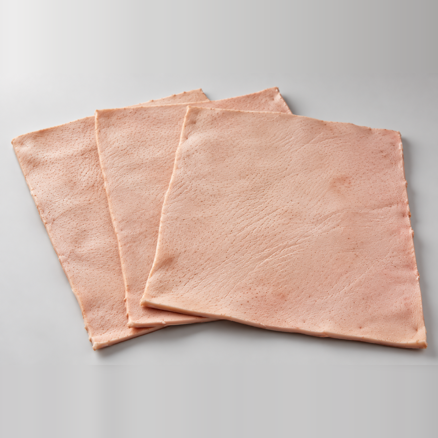 Three 8 by 10 inch pig skin tattoo practice sheets arranged in a stack